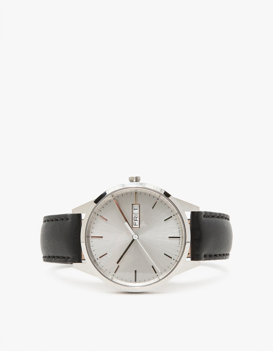 C40 Brushed Steel Nappa Leather Strap Watch