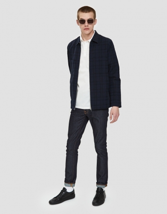 Jens Seersucker Check Shirt in Dark Navy