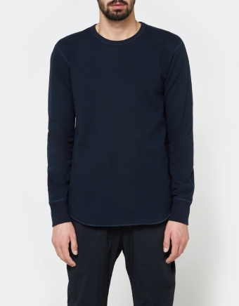 Scalloped LS Crewneck - Mid Weight Terry in Navy