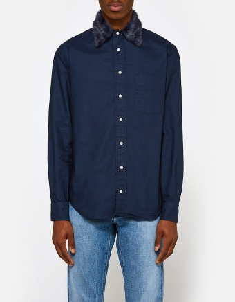 Removeable Fur Collar Shirt in Navy