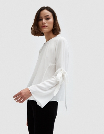 Tied Ribbon Sleeve Top in Off White