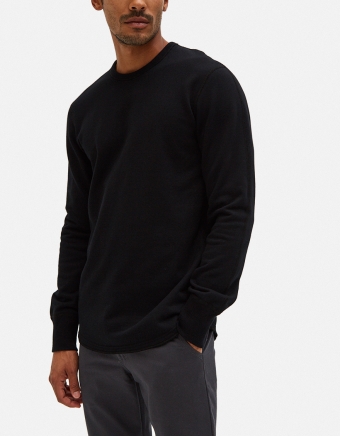 Scalloped LS Crewneck - Midweight Terry in Black