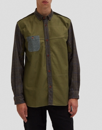 Wool Check x Cotton Back Satin BD Shirt