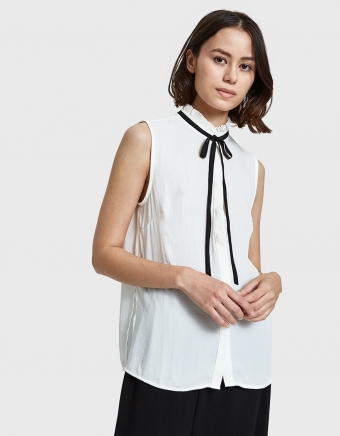 Sheer Tie Neck Blouse in Ivory/Black