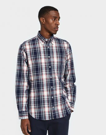 Plaid Flannel Shirt in Navy/White