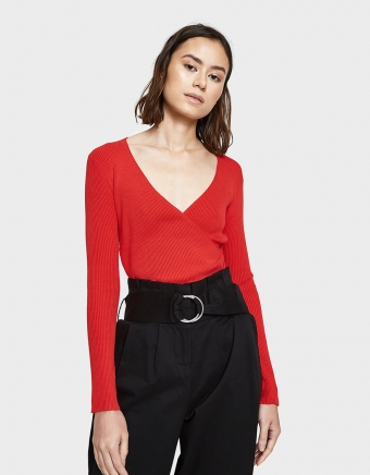 V-neck Wrap Top in Red
