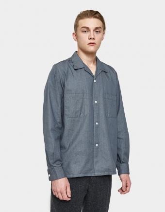 Open Collar Denim Shirt in Grey