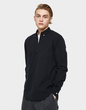 Half Zip Broad Check Shirt in Navy