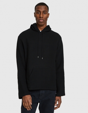 Flat Hoodie Black Chunky Waffle