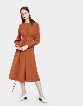 Drape Twill Lace Up Dress