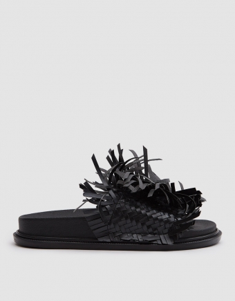 Fake Leather Fringe Slide