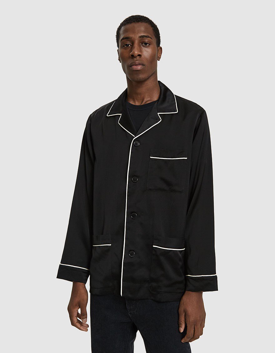 Satin Button Up Shirt in Black