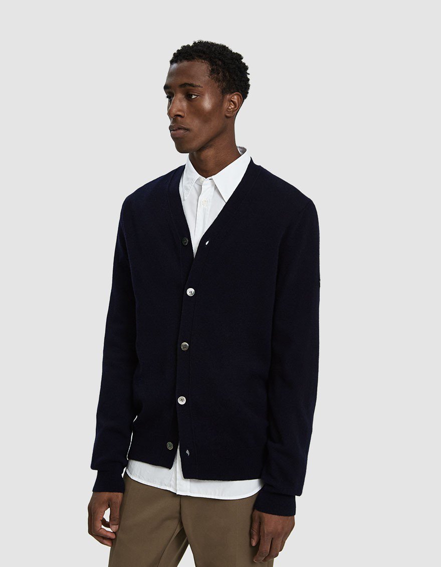 Small Black Heart Sleeve Cardigan Sweater in Navy