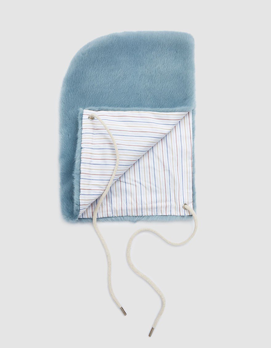 Dyed Mink Hood In Smoke Blue