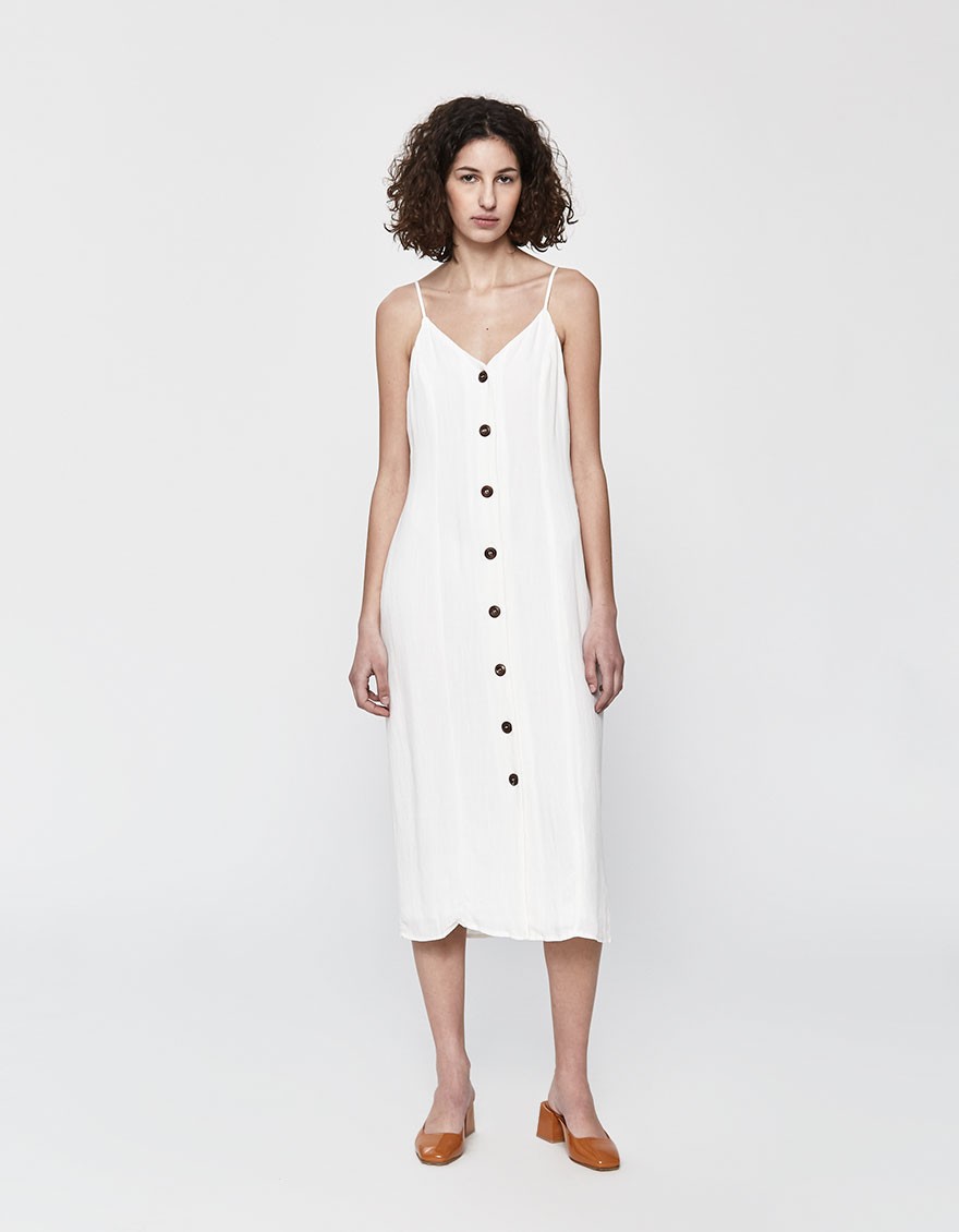 Cleo Sleeveless Button-Up Dress in Ecru