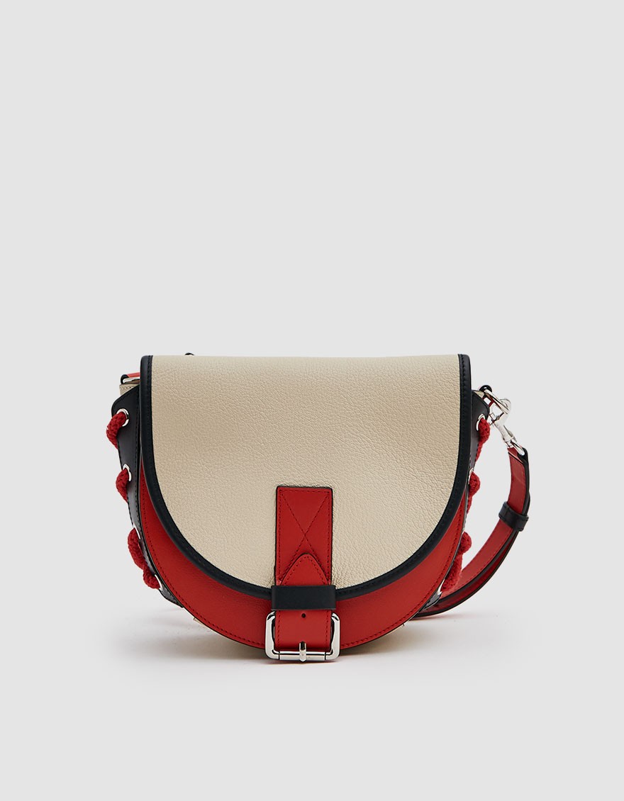 Small Bike Lacing Leather Crossbody Bag in Parchment Multi