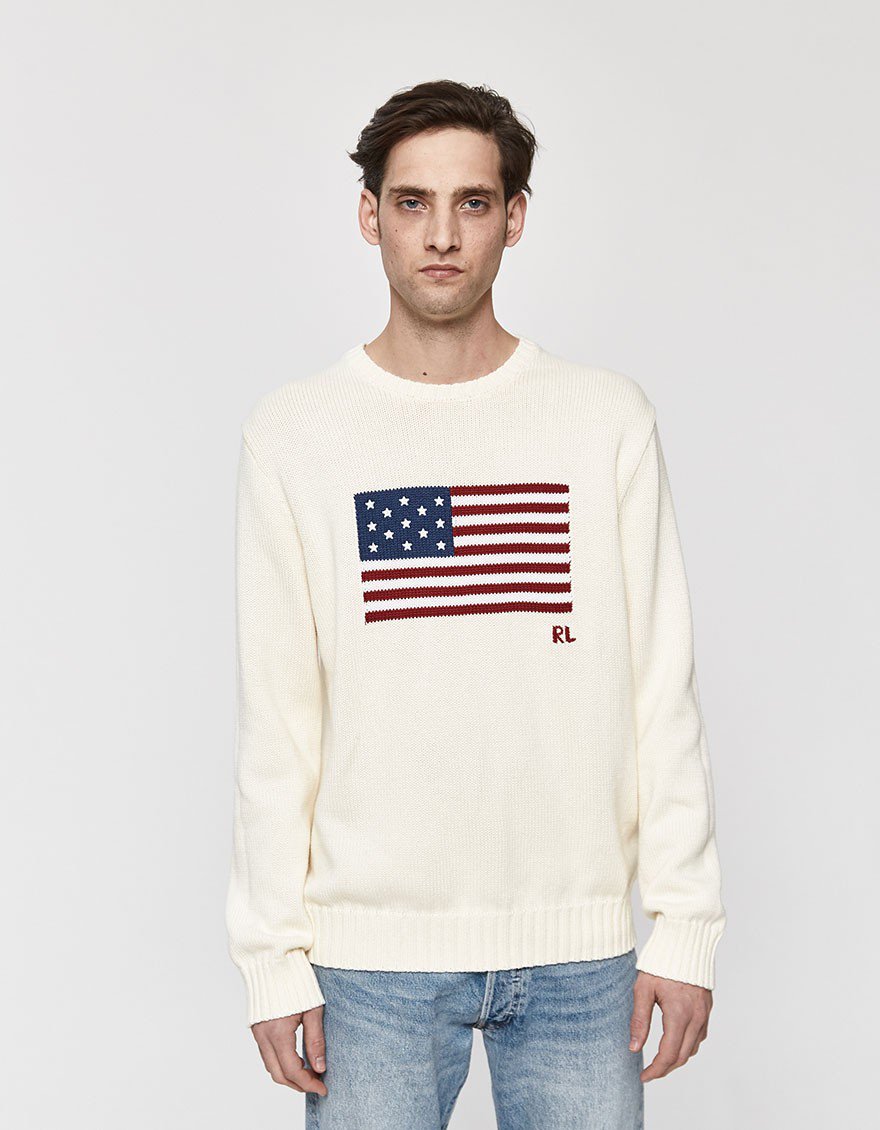 Icon American Flag Knit Sweater in Cream
