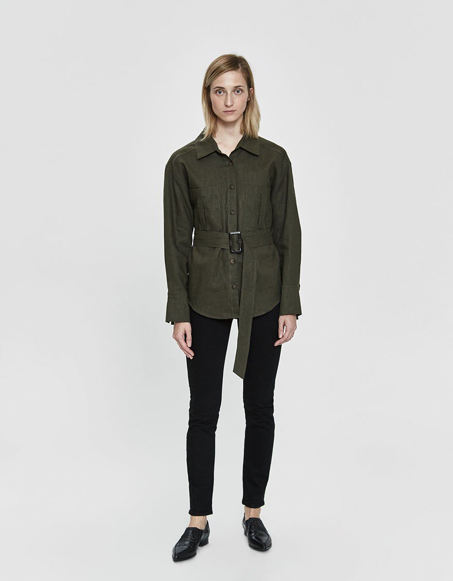 Jemma Woven Jacket in Moss