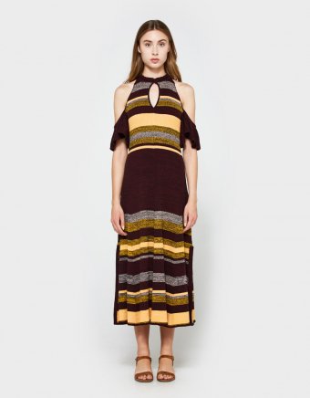 Knit Cold Shoulder Dress in August Sky Stripe