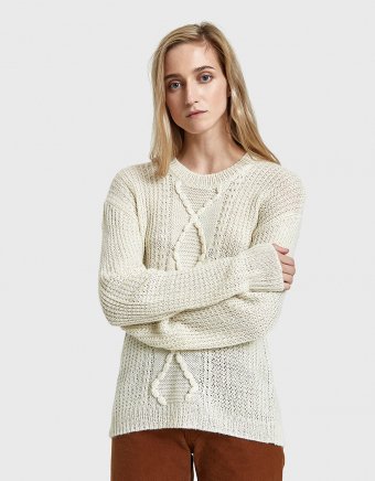 Nubby Cableknit Crewneck Sweater
