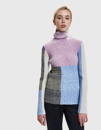 Mixed Marled Patchwork Turtleneck