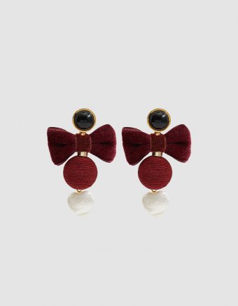 Burgundy Bow Drop Earrings