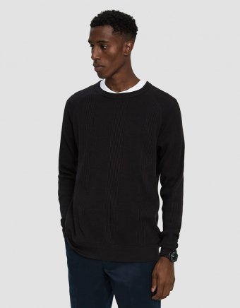 L/S Kasu Waffle Stripe Tee in Black