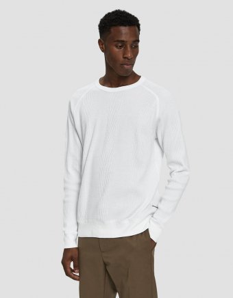 L/S Kasu Waffle Stripe Tee in White