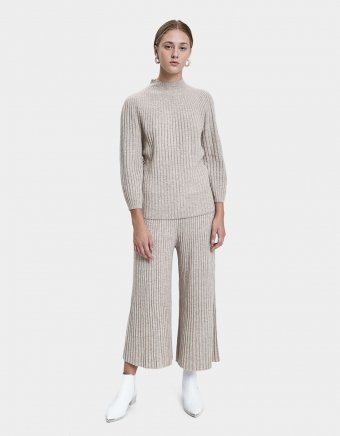 Ribbed Crop Pant in Beige