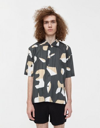 Edge Print Button Up Shirt in Khaki