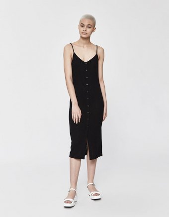 Marcelina Button Down Tank Dress in Black