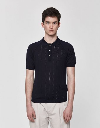 Baccara Knit Polo in Navy