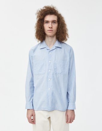 Open Collar Hairline Check Shirt