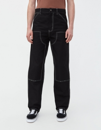 Contrast Stitch Hart Canvas Carpenter Pant in Black
