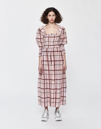 Smocked Silk Maxi Dress in Moonlight Mauve