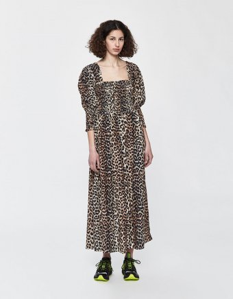 Smocked Maxi Dress in Leopard